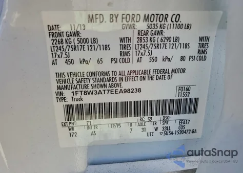2014 Ford F350 Super Duty from USA, damaged, VIN 1FT8W3AT7EEA98238